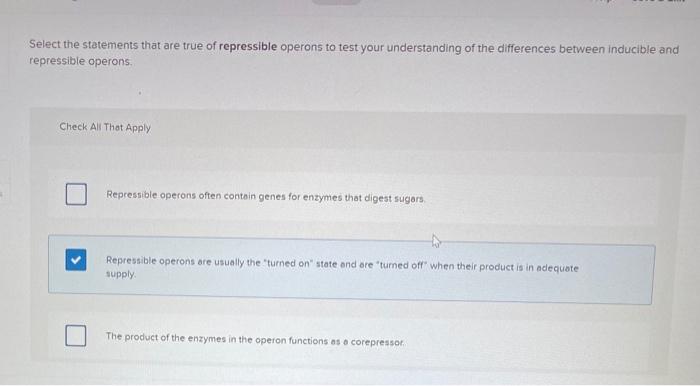 Solved Select the statements that are true of repressible | Chegg.com