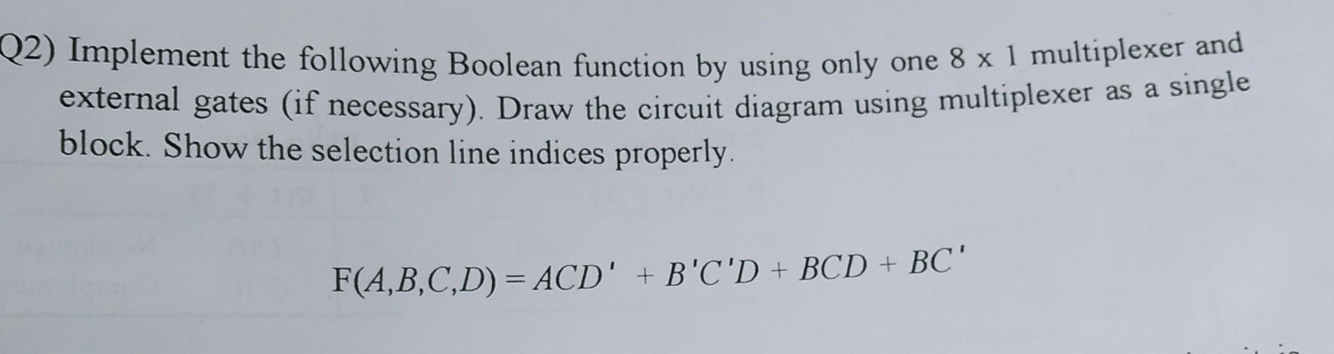 Solved Q2) Implement The Following Boolean Function By Using | Chegg.com