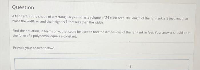 Solved Question A fish tank in the shape of a rectangular | Chegg.com