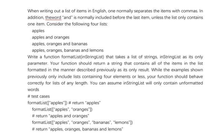 Solved When writing out a list of items in English, one | Chegg.com