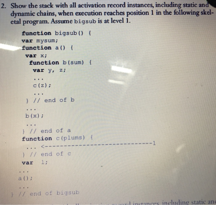 (Solved) : 2 Show Stack Activation Record Instances Including Static ...