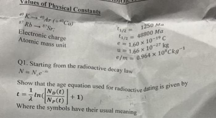 Solved Values of Physical Constants 80 K→40Ar(+40Ca)Rb→87Sr; | Chegg.com