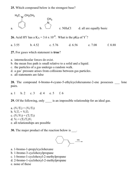 Solved 25. Which compound below is the strongest base?