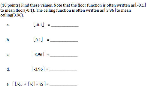 Solved Find These Values Note That The Floor Function Is
