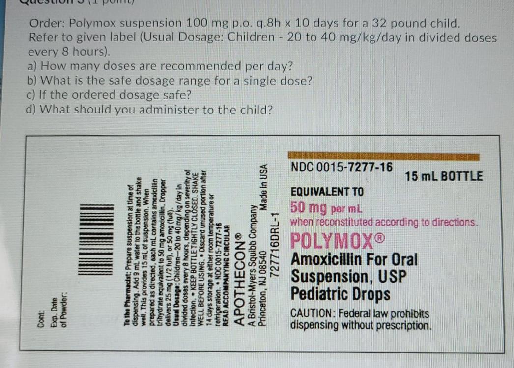 Solved Cont: Exp. Date of Powder To the Pharmacist: Prepare | Chegg.com