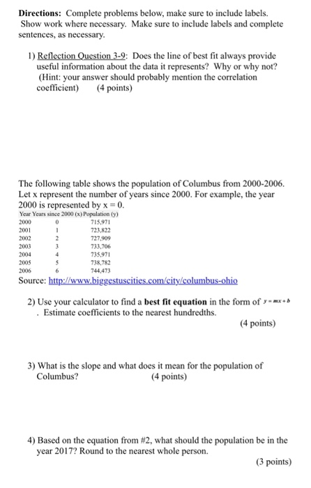 Solved Directions: Complete problems below, make sure to | Chegg.com