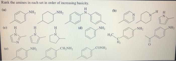 Solved Rank the amines in each set in order of increasing | Chegg.com