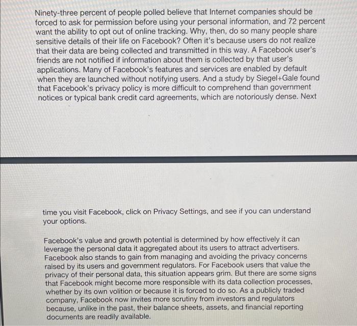 Solved Read the case study Facebook Privacy-: Your life on | Chegg.com