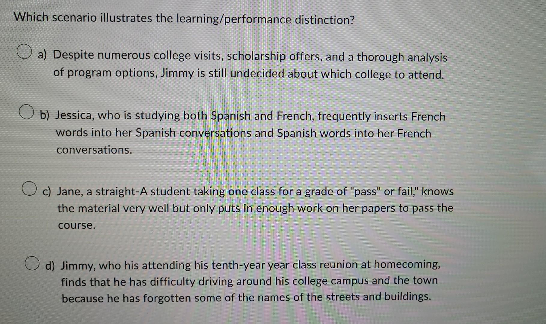 Solved Which scenario illustrates the learning/performance | Chegg.com