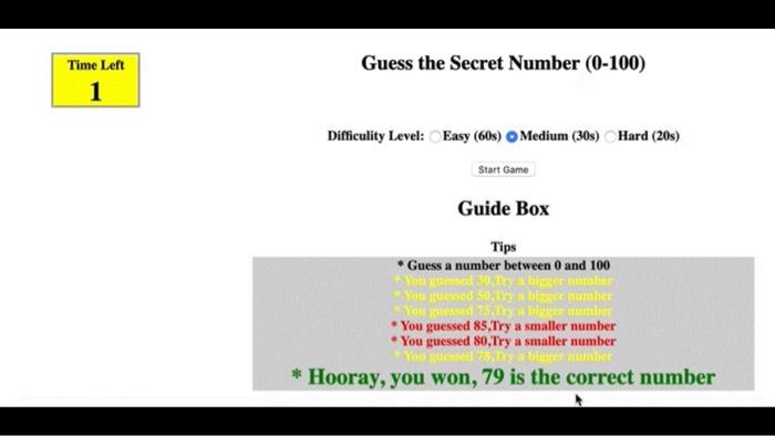 Solved Guess the Secret Number Game This is a traditional | Chegg.com