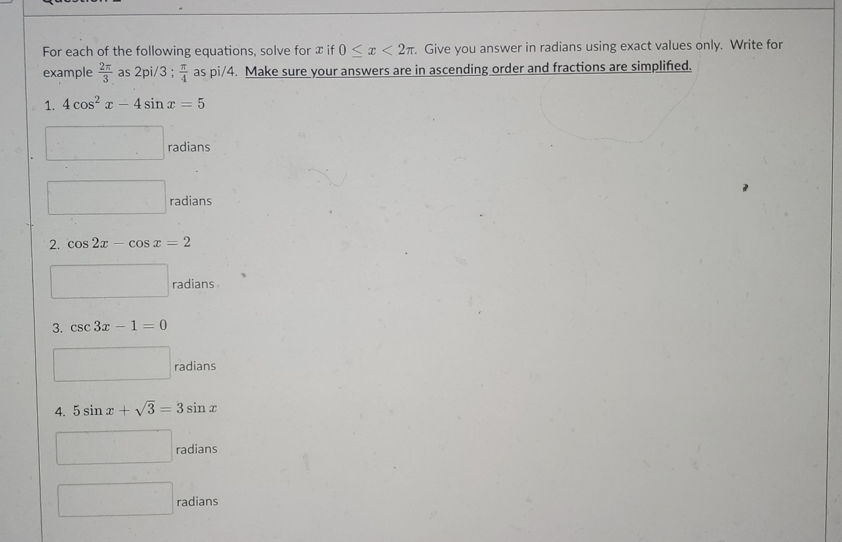 Solved For each of the following equations, solve for x ﻿if | Chegg.com