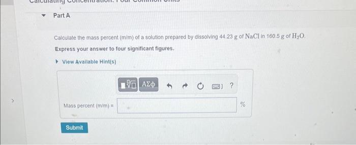 Solved Calculate the mass percent (m/m) of a solution | Chegg.com