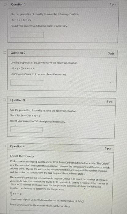 Solved Question 1 3 pts Use the properties of quality to | Chegg.com