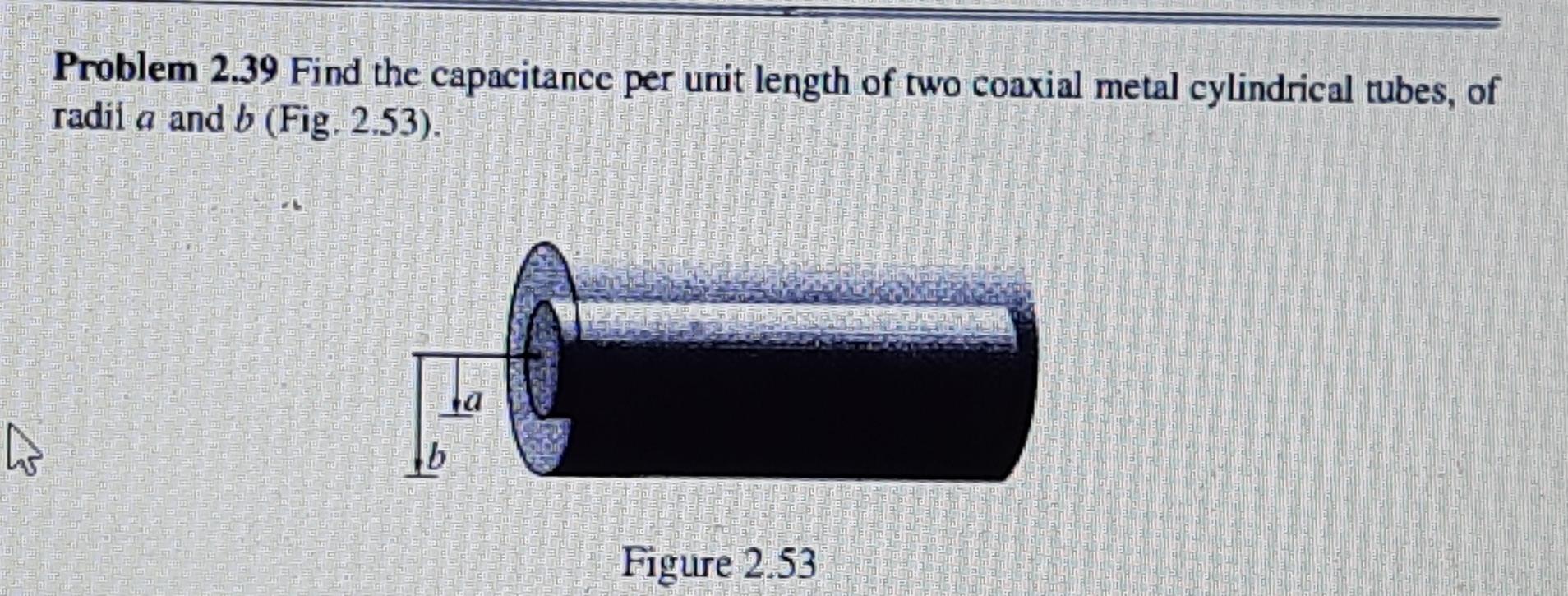 Solved Problem 2.39 Find the capacitance per unit length of | Chegg.com