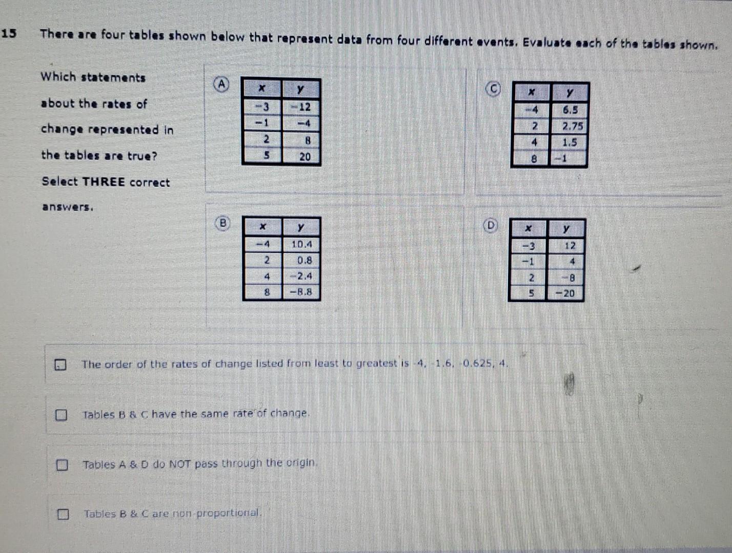 Solved There Are Four Tables Shown Below That Represent Data | Chegg.com