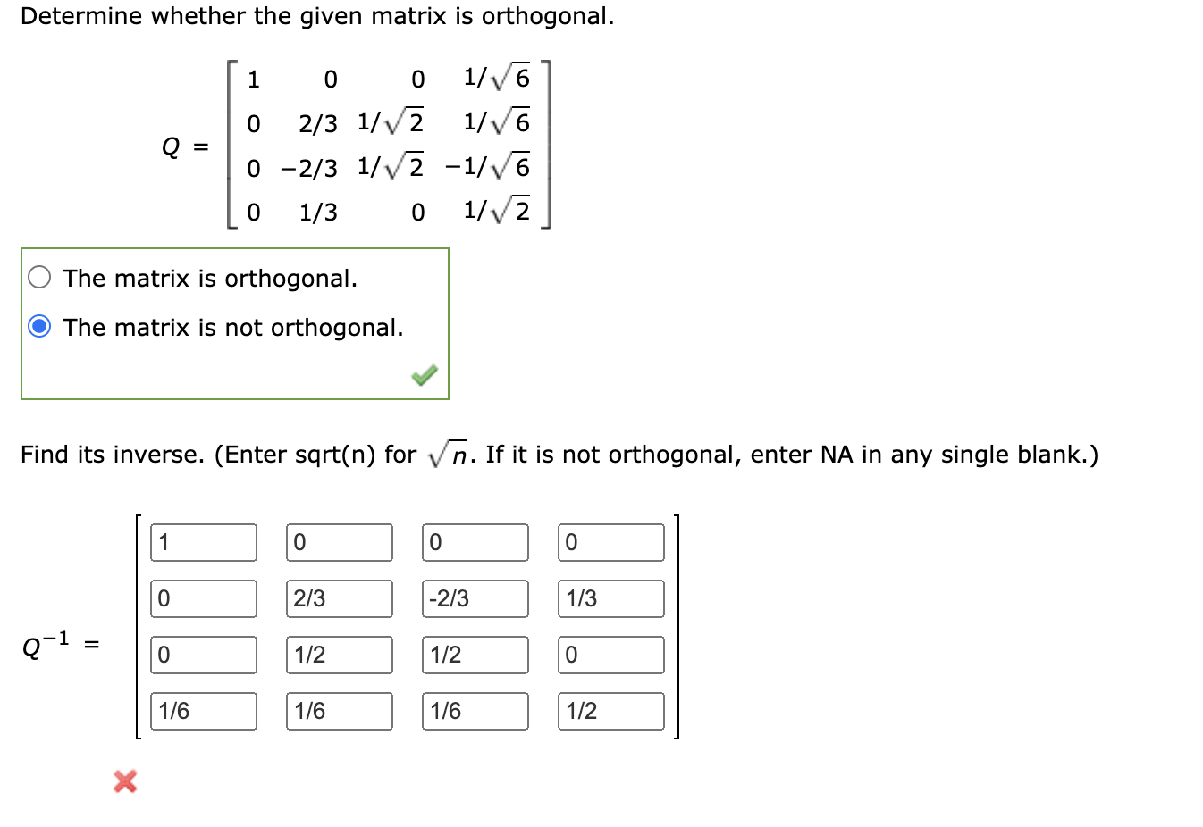 Solved Determine whether the given matrix is | Chegg.com