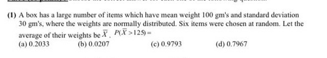 Solved (1) A box has a large number of items which have mean | Chegg.com