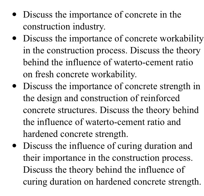 Solved • Discuss the importance of concrete in the
