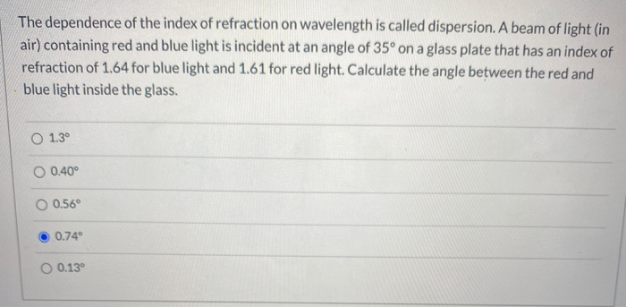 Solved The dependence of the index of refraction on | Chegg.com