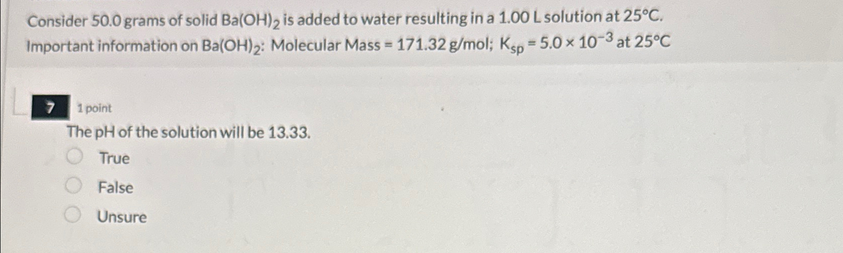 Solved Consider 50.0 ﻿grams of solid Ba(OH)2 ﻿is added to | Chegg.com