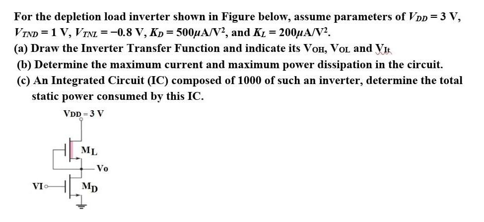 Solved For the depletion load inverter shown in Figure | Chegg.com