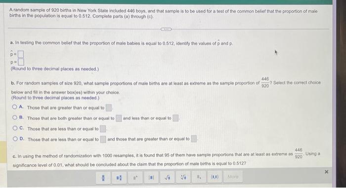 Solved A random sample of 920 births in New York State | Chegg.com