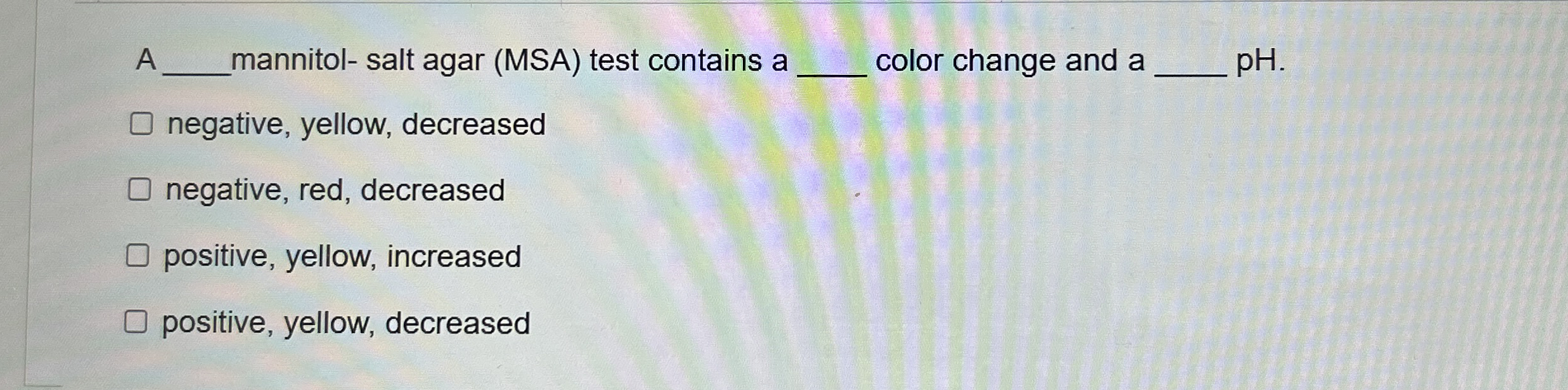 Solved A ﻿mannitol- ﻿salt agar (MSA) ﻿test contains a | Chegg.com