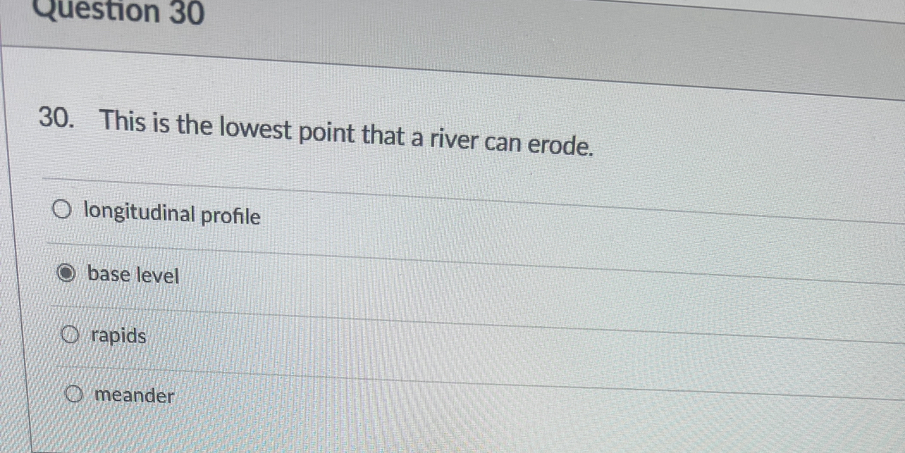 Solved This is the lowest point that a river can | Chegg.com