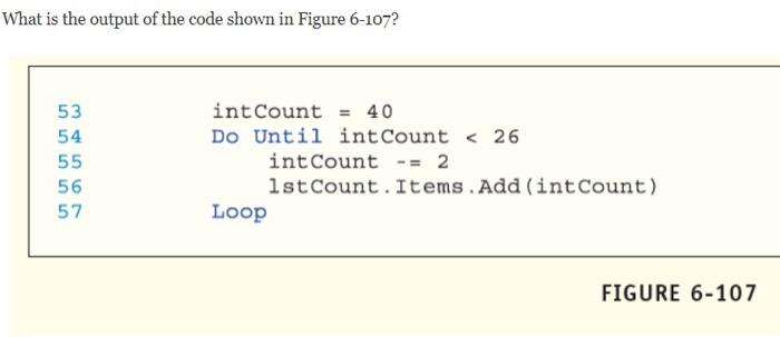 Solved What is the output of the code shown in Figure 6-107? | Chegg.com