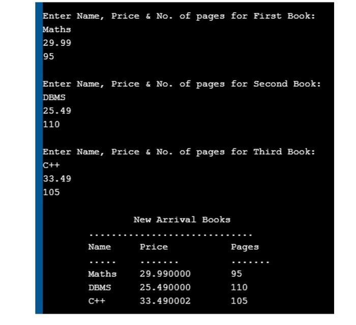 Solved 3) Write a program to store and display 3 books | Chegg.com