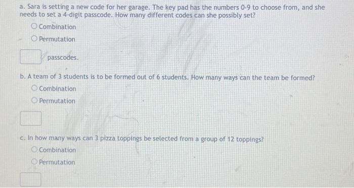Solved a. Sara is setting a new code for her garage. The key | Chegg.com