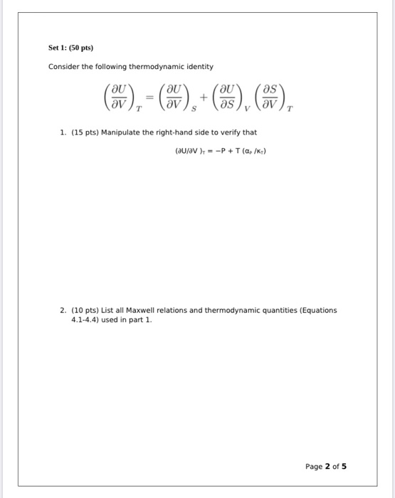 Solved Set 1: (50 pts) Consider the following thermodynamic | Chegg.com