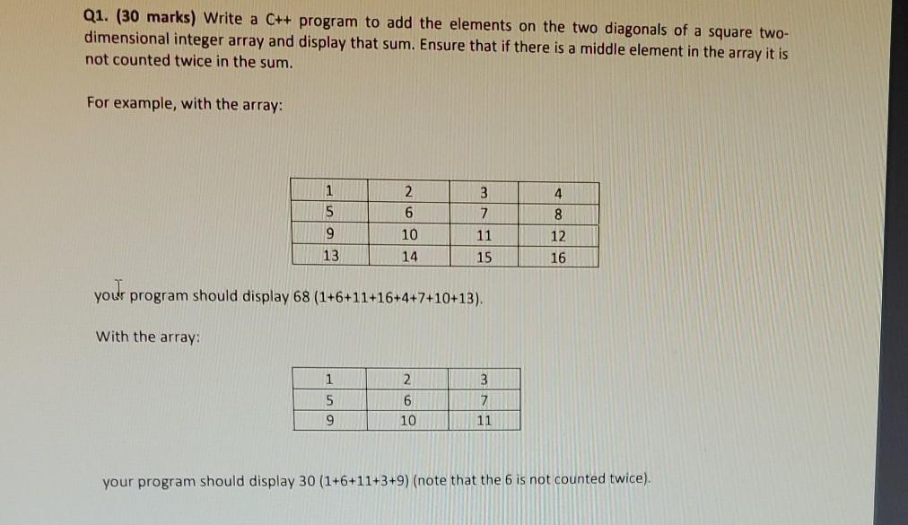 Solved Q1. (30 marks) Write a C++ program to add the | Chegg.com