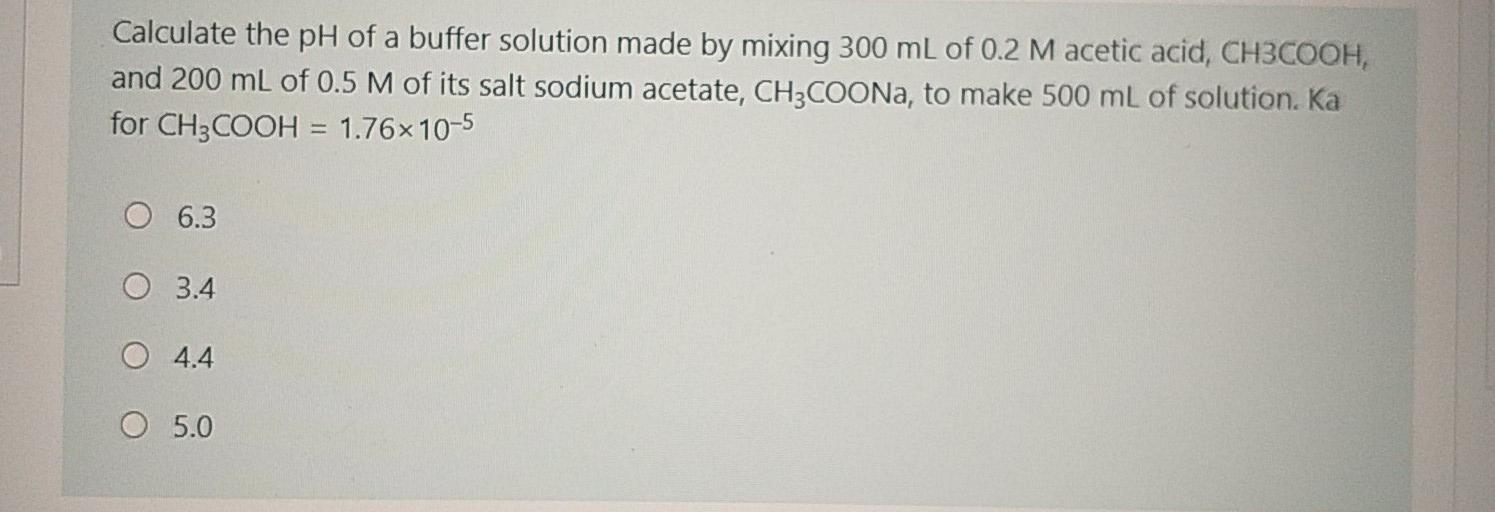 Solved Calculate the pH of a buffer solution made by mixing | Chegg.com