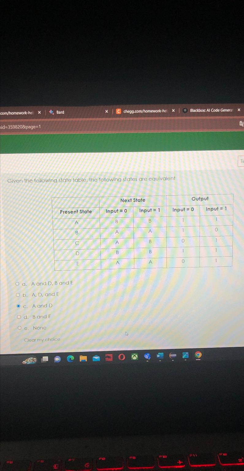 Solved Given The Following State Table, The Following States | Chegg.com