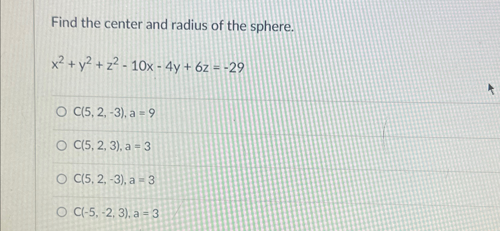 Solved Find The Center And Radius Of The