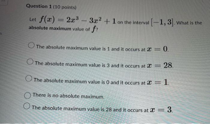 maximum value of the function f x x3 2x2 1 is