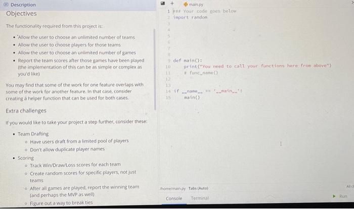 Solved this is a python project on a sports league follow | Chegg.com