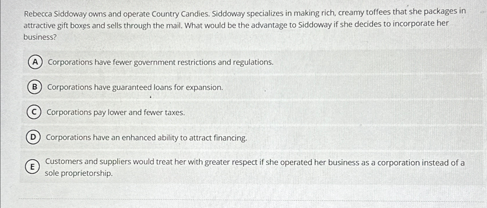 Solved Rebecca Siddoway owns and operate Country Candies. | Chegg.com