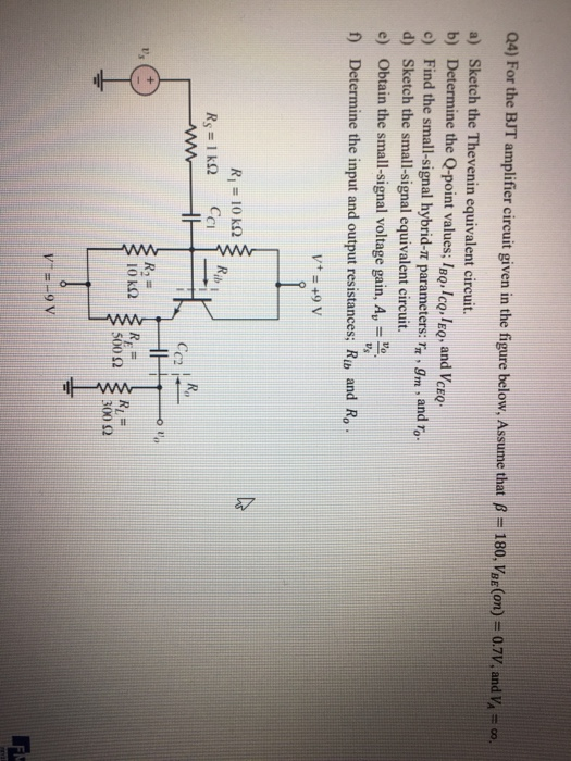 Solved Q4) For the BJT amplifier circuit given in the figure | Chegg.com