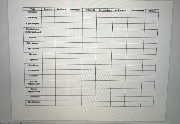 Solved phylum characteristics worksheet. i need some help | Chegg.com