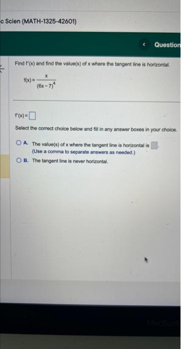 Solved Find f′(x) and find the value(s) of x where the