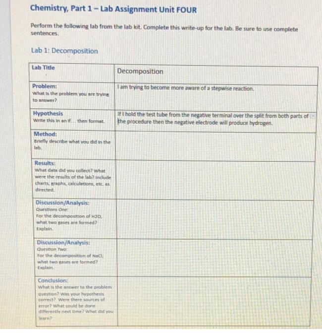 Solved Chemistry, Part 1 - Lab Assignment Unit FOUR Perform | Chegg.com