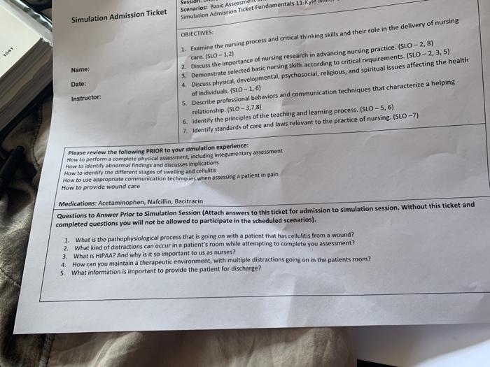 Ses Scenarios: Basic Assessme Simulation Admission Ticket Fundamentals 11- Kyle Simulation Admission Ticket 1041 OBJECTIVES 1