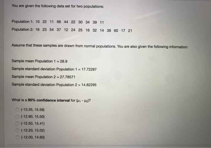 Solved You are given the following data set for two | Chegg.com