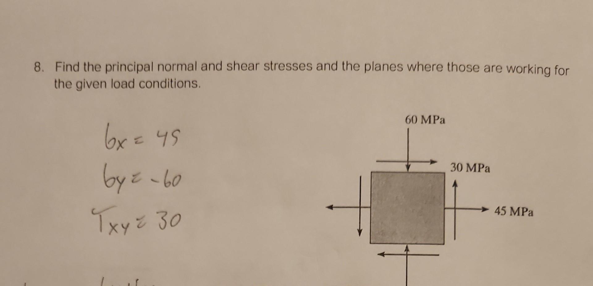 Solved 8. Find the principal normal and shear stresses and | Chegg.com