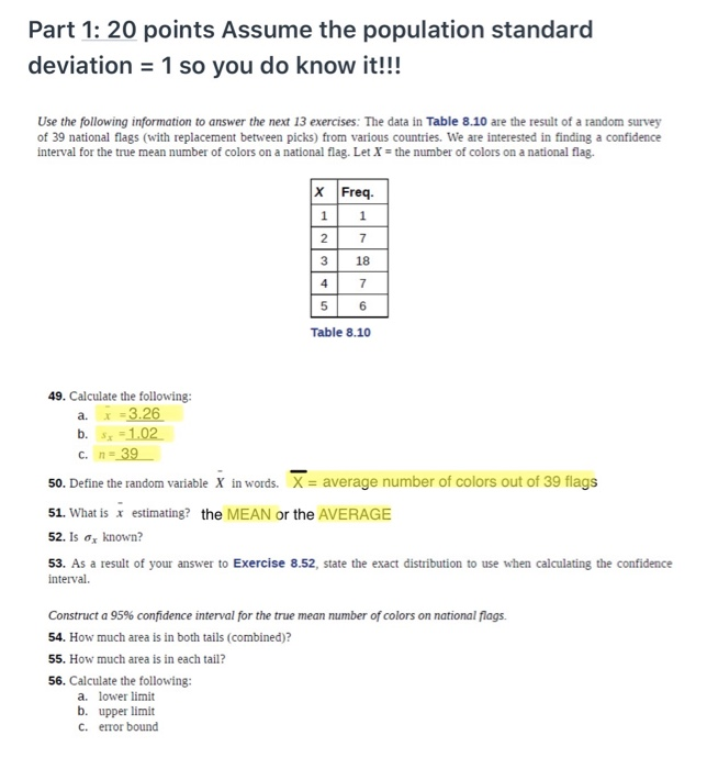 Solved Part 1: 20 points Assume the population standard | Chegg.com