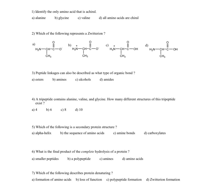 Solved 1) Identify the only amino acid that is achiral. a) | Chegg.com