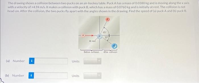 Solved The drawing shows a collision between two pucks on an | Chegg.com