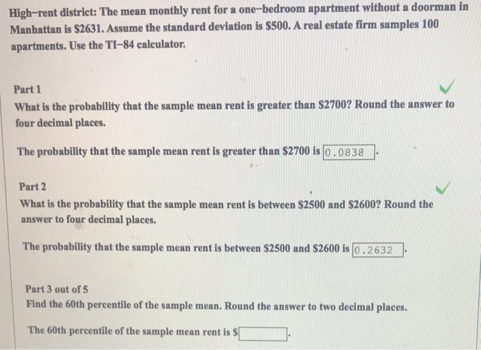 Solved Highrent district The mean monthly rent for a